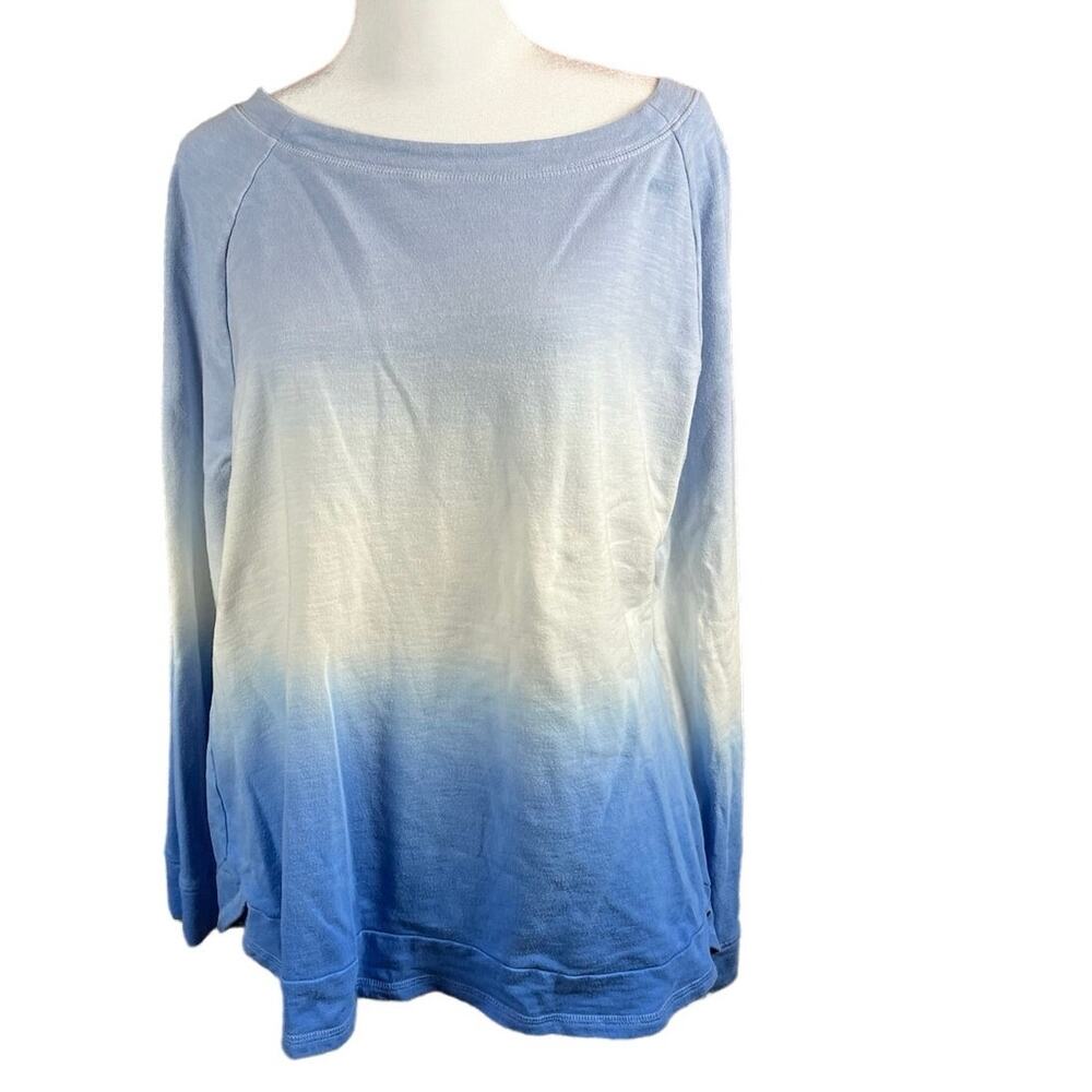 T by TALBOTS French Terry, Blue Ombre Hand Dyed Pullover Top - Size M